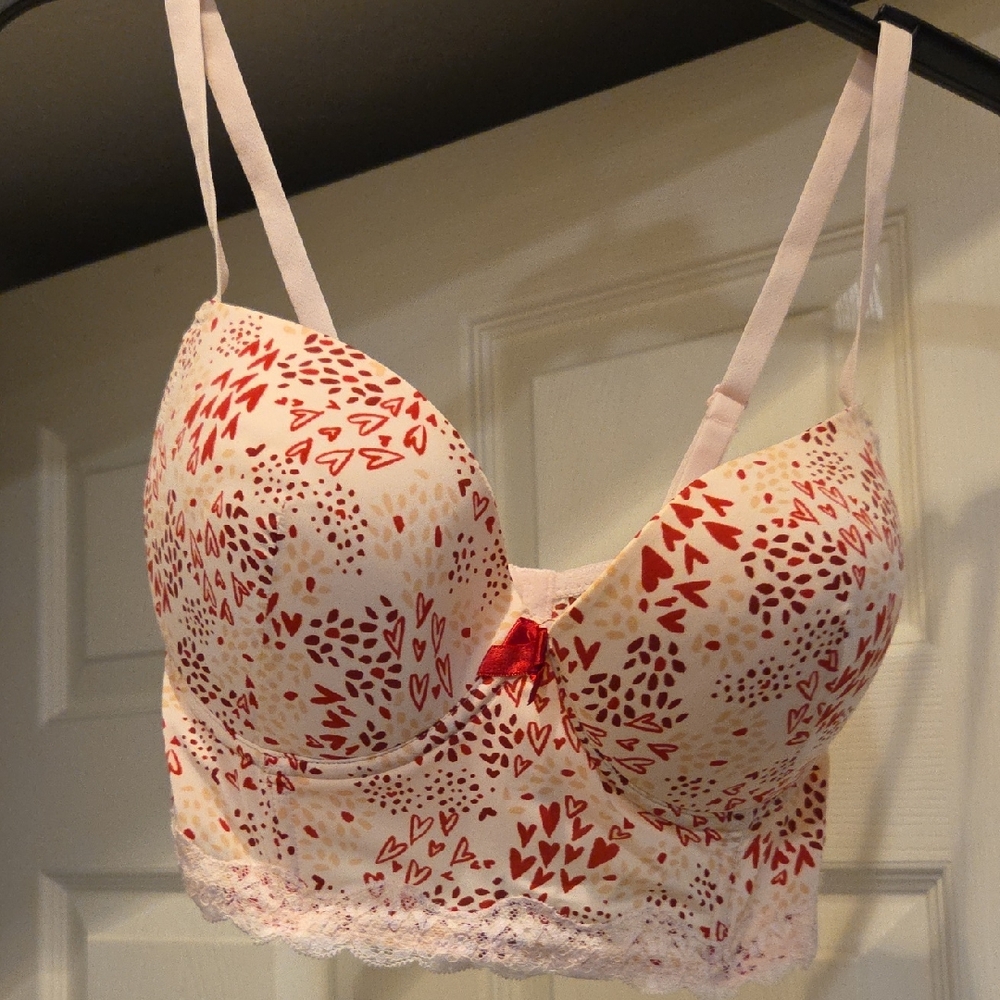 Adore Me Heart Patterned Bra - Pink and Red NWOT